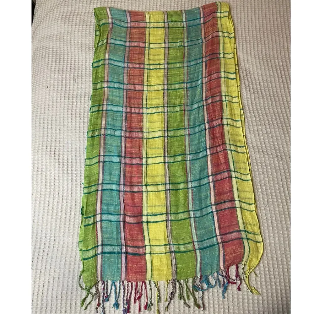 Multicolor Pastel Plaid Cottage Core Light Weight Gauzy Scarf Shawl